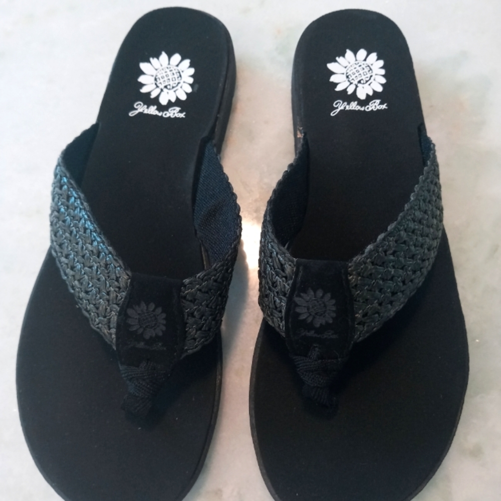 Yellow Box Black Woven Sandals-New